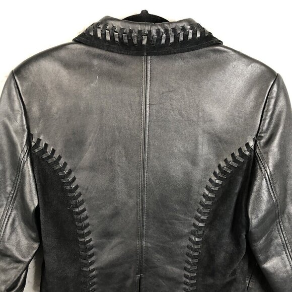 Cripple Creek Leather Jackt Womens Small Black Western Concho Braided Ranch - Picture 13 of 16